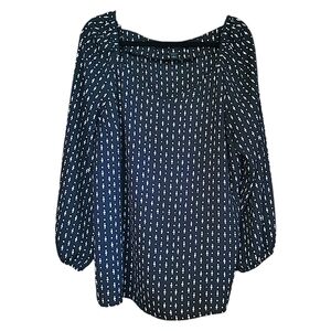 Ann Taylor Womens Size XL Black And White Polka Dot Printed Long Sleeve Blouse